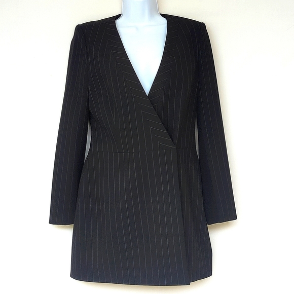 BCBGMaxAzria | Double-Breasted Blazer Jacket Dress, Black Pinstripe - Picture 5 of 11